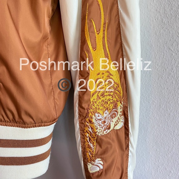 ‘90s Vintage Pepe Jeans Tiger Dragon Embroidered Bomber Jacket Copper Golden Tan - Picture 8 of 12